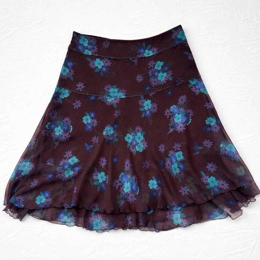 Vintage Y2K Nougat London Silk Floral Mini Skirt Fairy Grunge Whimsigoth Size M‎